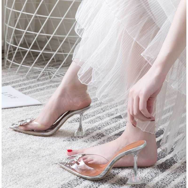 Women Pumps Elegant Pointed Toe Rhinestones High Heels Wedding Shoes Crystal Clear Heeled Slingback Pumps Sandals Sexy Heels - Ultim8 Designs 4 U