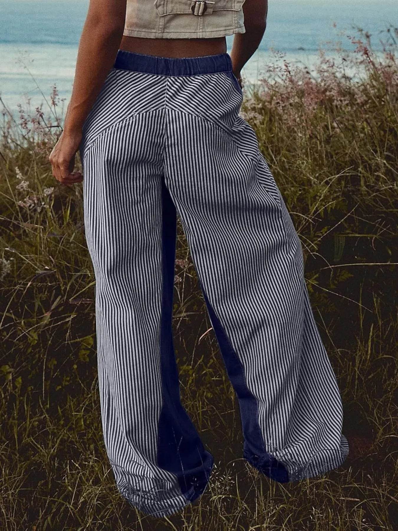 Striped Wide Leg Jeans - Ultim8 Designs 4 U