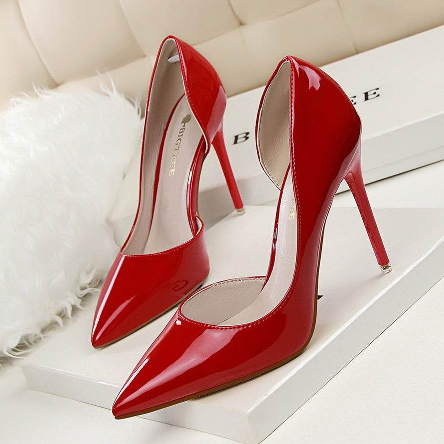 Stiletto patent leather shallow pointed high heels - Ultim8 Designs 4 U