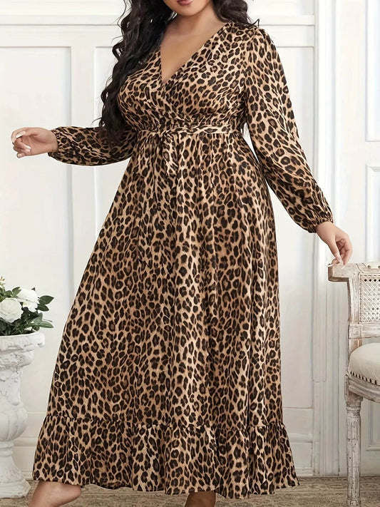 Plus Size Leopard Print Surplice Maxi Dress - Ultim8 Designs 4 U