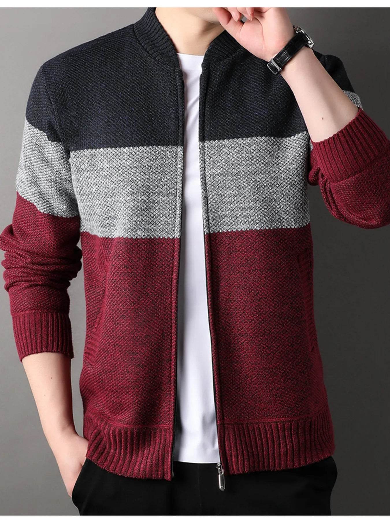 Men's Plus Size Color Block Zip Up Cardigan - Ultim8 Designs 4 U