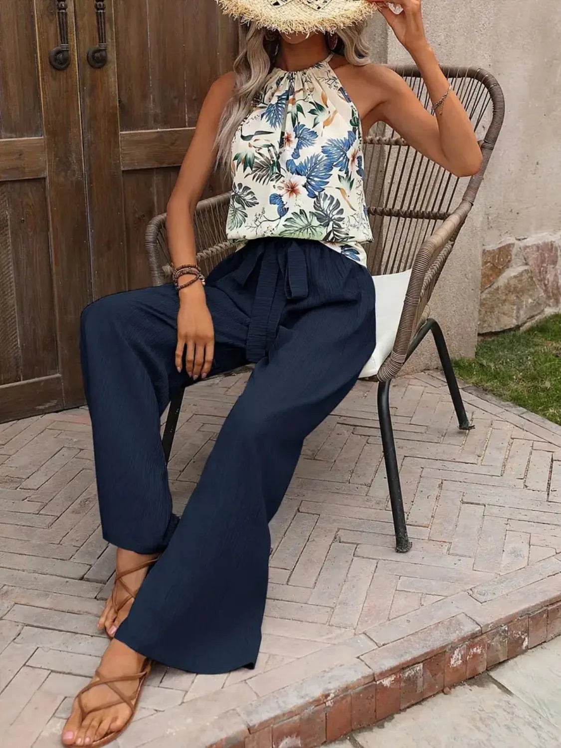 Printed Tank Top and Wide Leg Pants Set - Ultim8 Designs 4 U