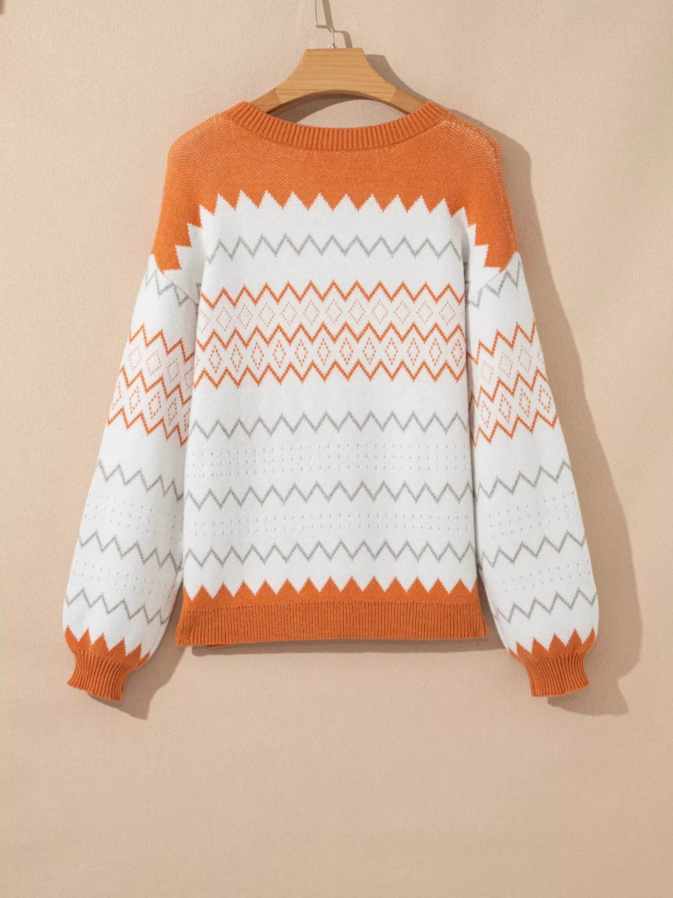 Zigzag Geometric Pattern Round Neck Sweater - Ultim8 Designs 4 U