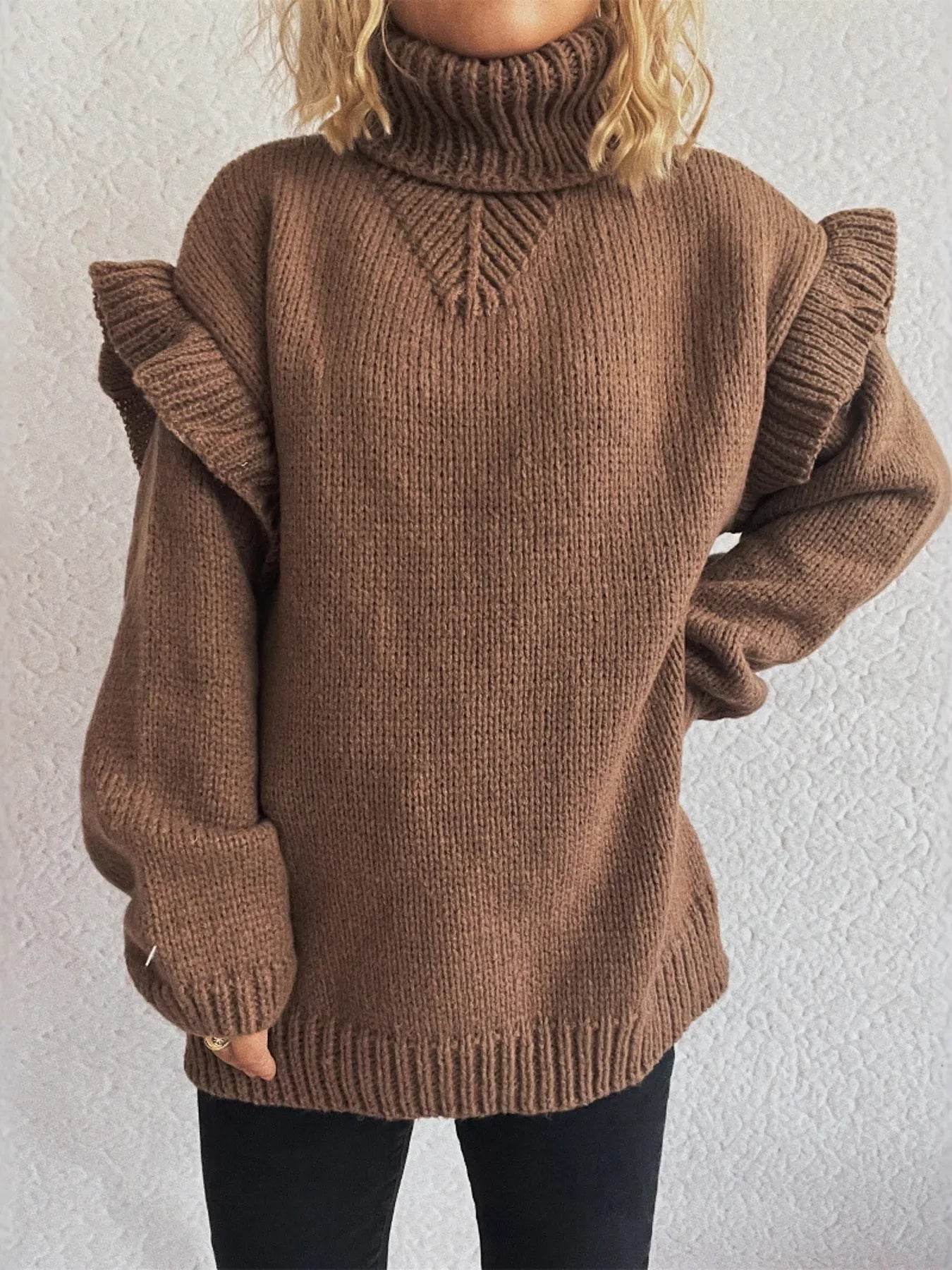 Ruffled Turtleneck Long Sleeve Sweater - Ultim8 Designs 4 U