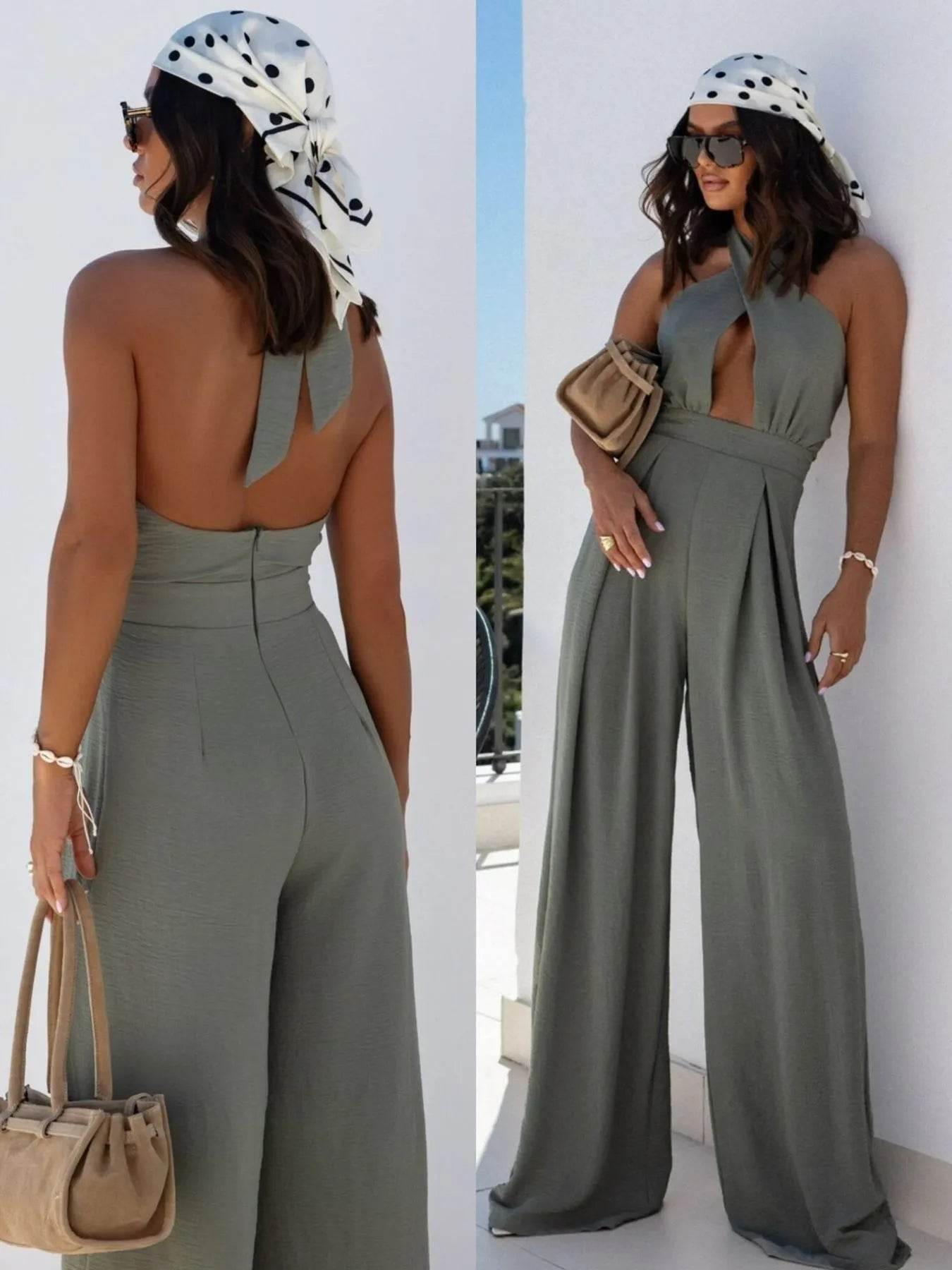 Wide Leg Cutout Halter Neck Jumpsuit - Ultim8 Designs 4 U