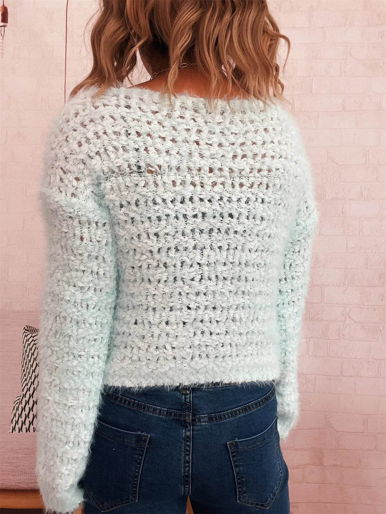 Crochet Round Neck Dropped Shoulder Sweater - Ultim8 Designs 4 U