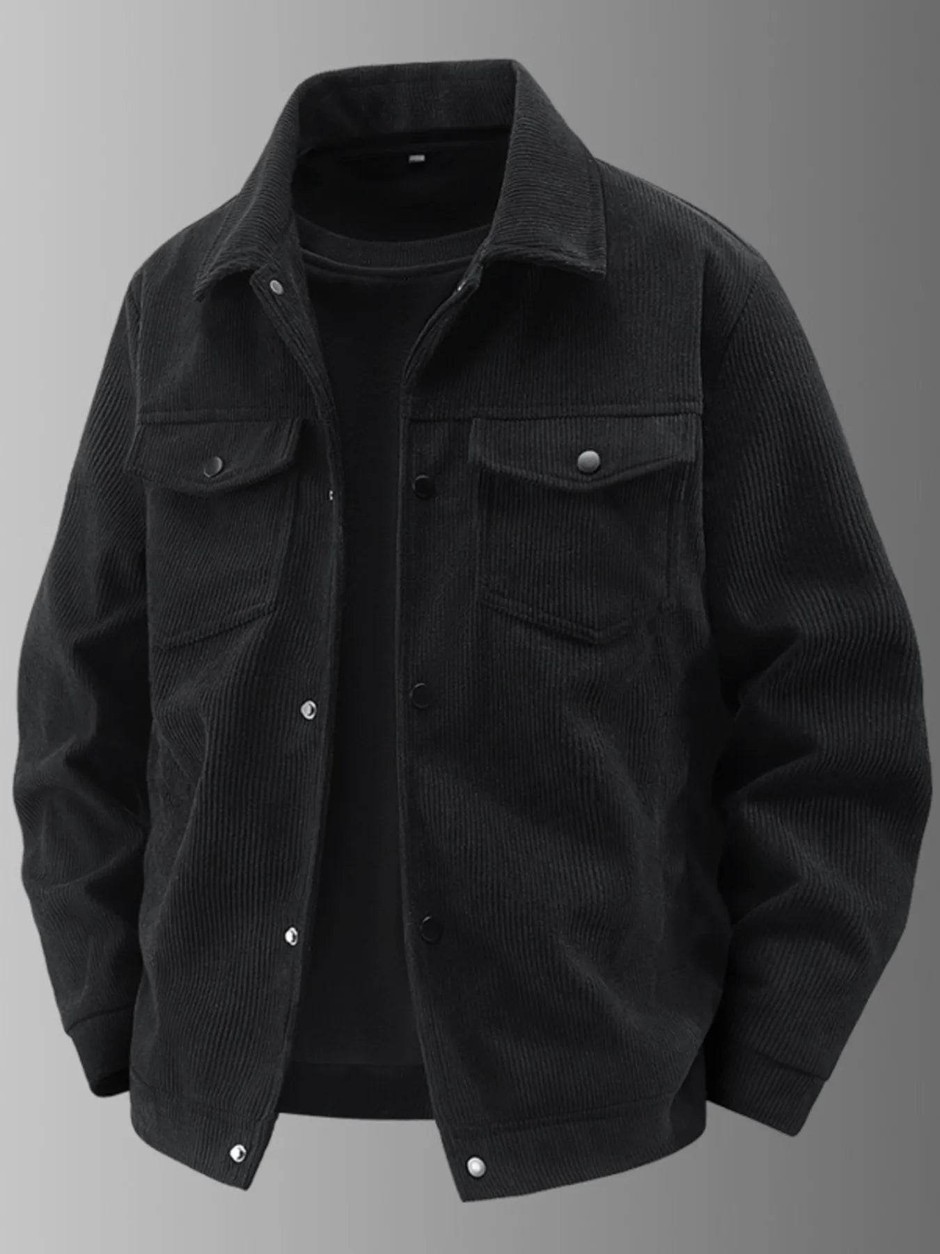 Men's Plus Size Corduroy Button-Up Jacket with Chest Pockets - Ultim8 Designs 4 U