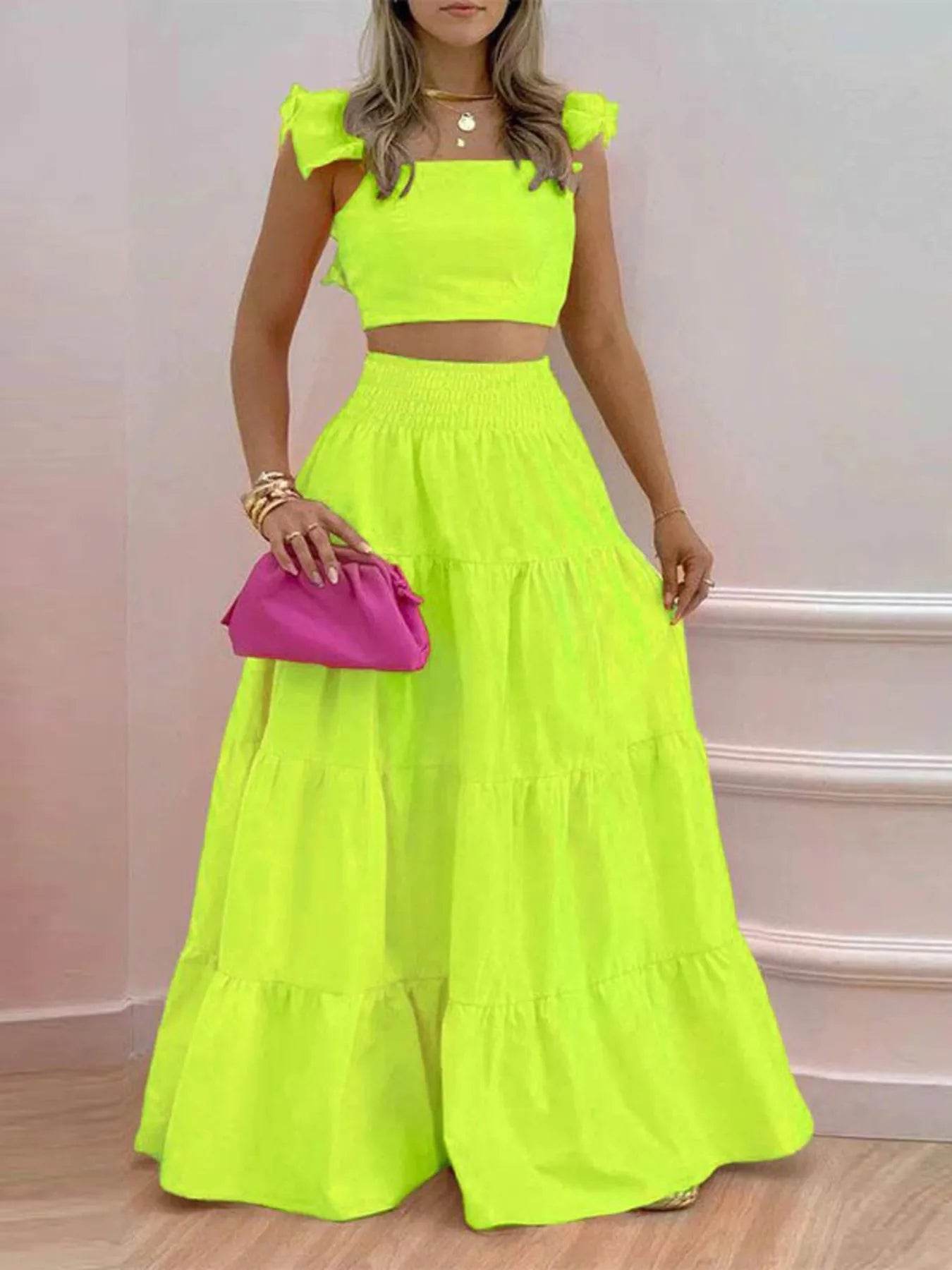 Full Size Ruffled Cami and Tiered Maxi Skirt Set Plus Size - Ultim8 Designs 4 U