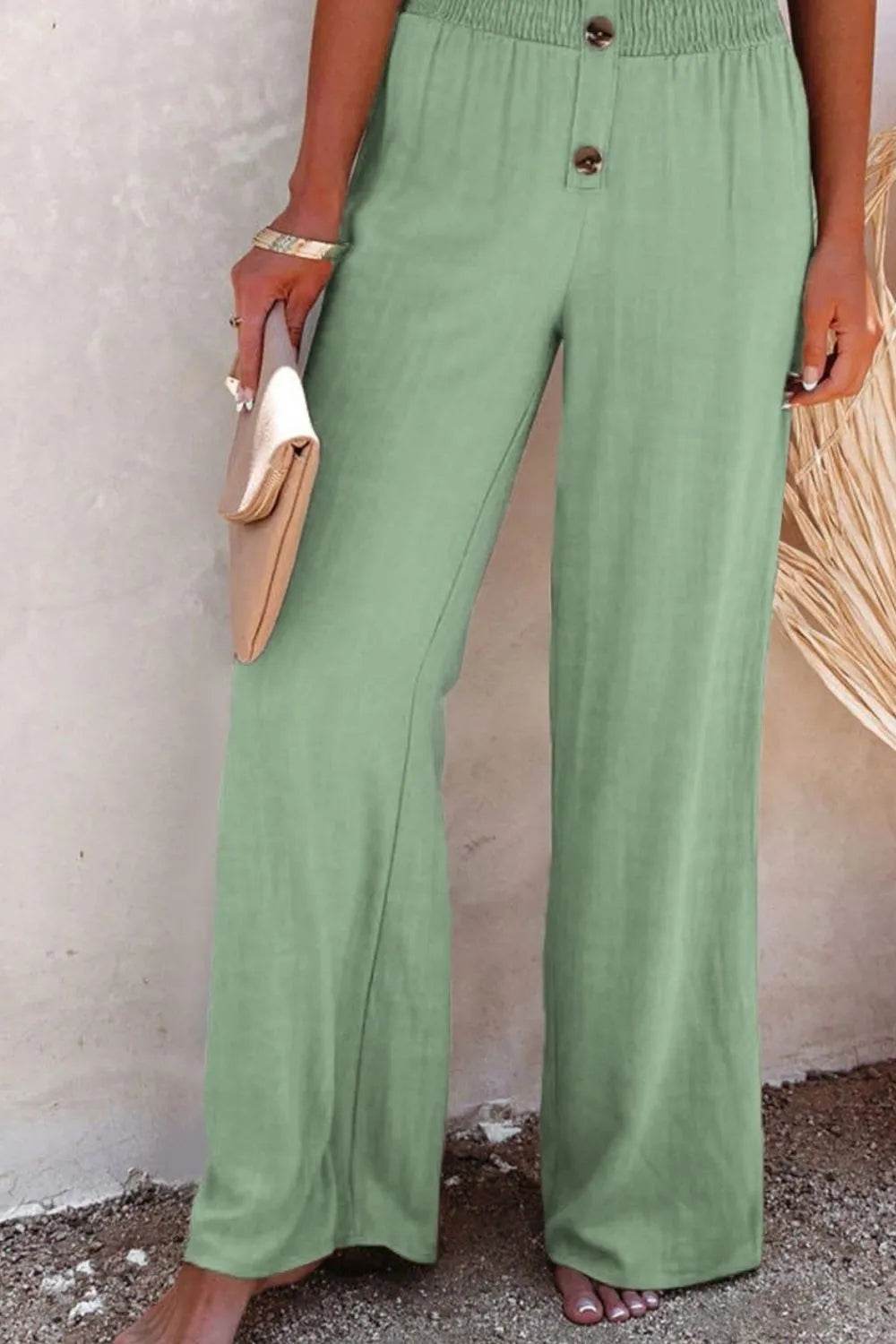 Full Size Decorative Button High Waist Pants - Ultim8 Designs 4 U