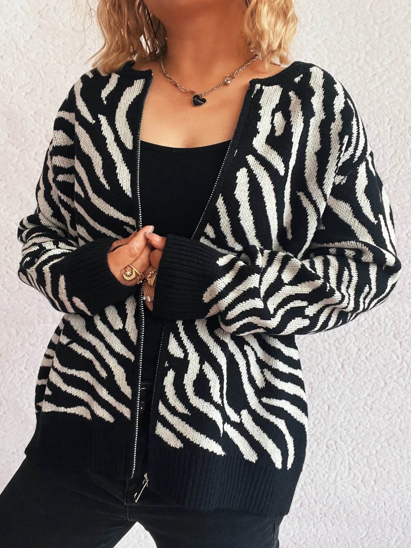 Zebra Print Zip Up Cardigan - Ultim8 Designs 4 U