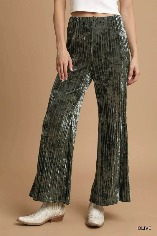 Umgee Velvet Pleated Wide Leg Pants - Ultim8 Designs 4 U