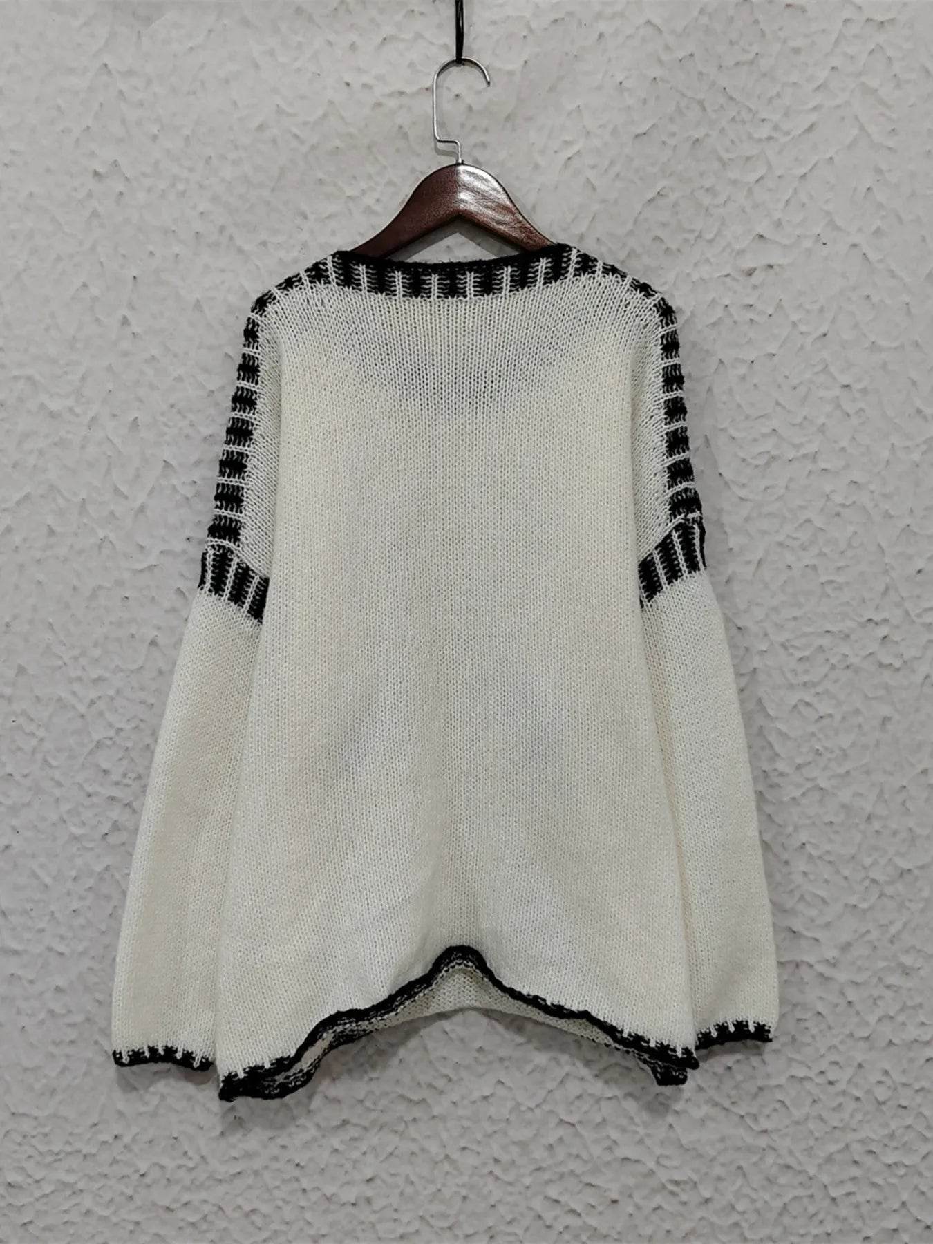 Contrast Trim Oversized Sweater - Ultim8 Designs 4 U