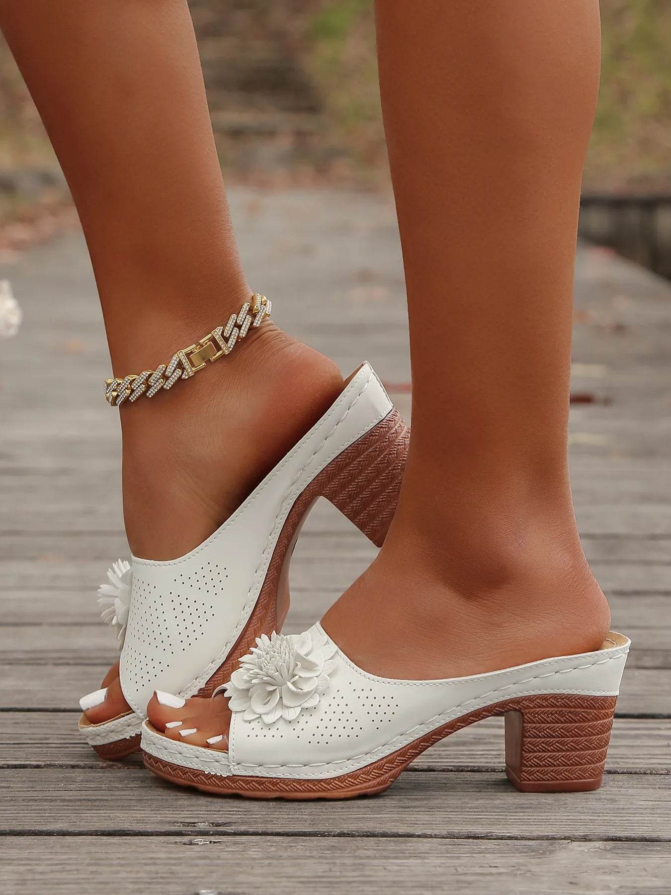 Flower Block Heels Sandals - Ultim8 Designs 4 U