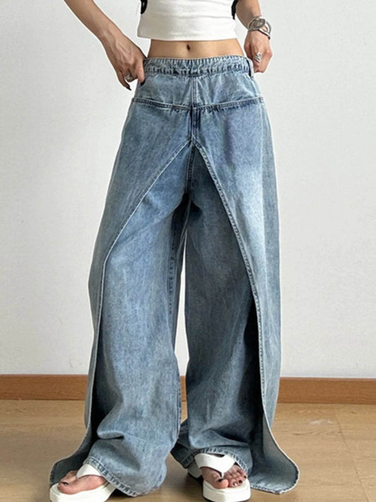 Wide Leg Wash Patchwork Jeans - Ultim8 Designs 4 U