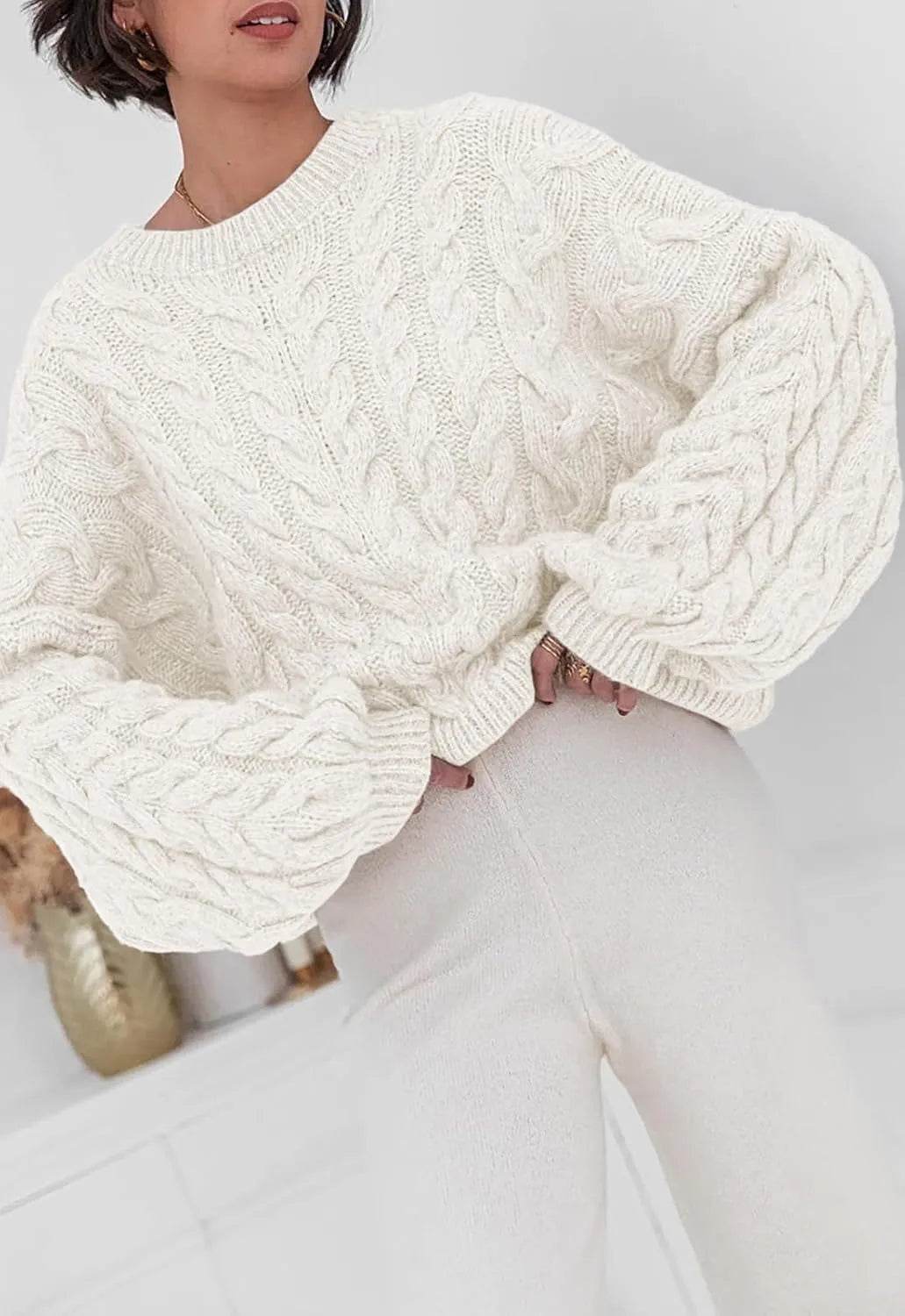 Cable Knit Long Sleeve Sweater - Ultim8 Designs 4 U