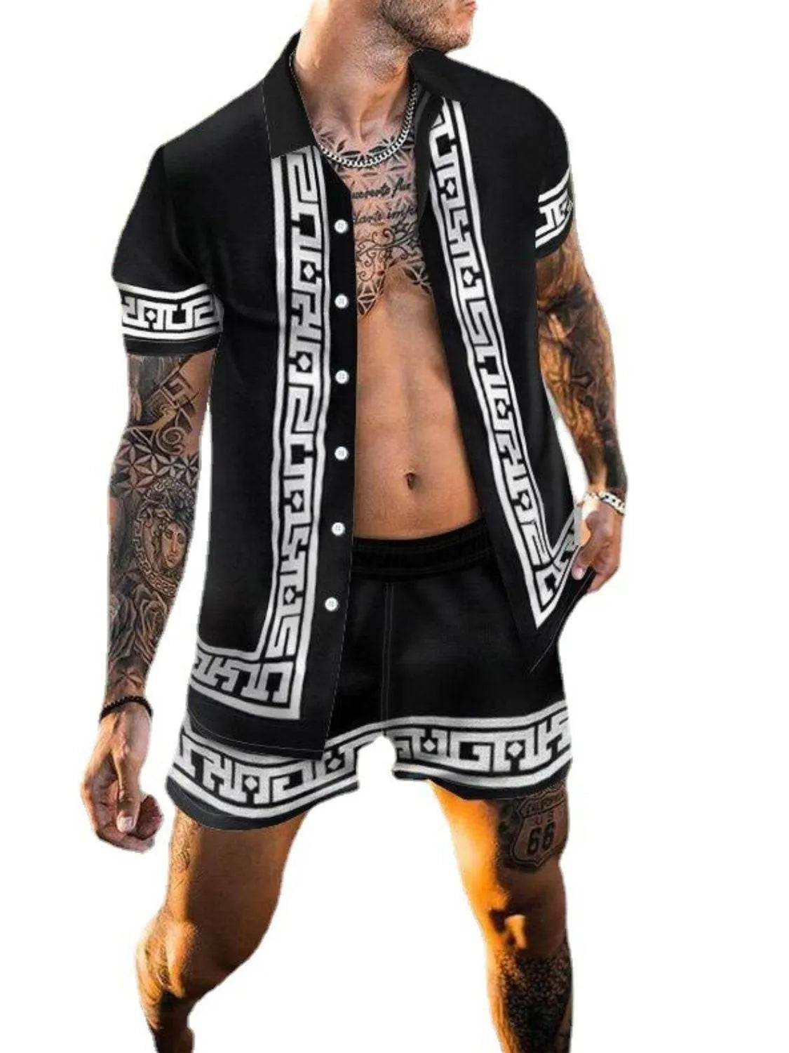 Men's Full Size Printed Button Up Top and Shorts Set Plus Size - Ultim8 Designs 4 U