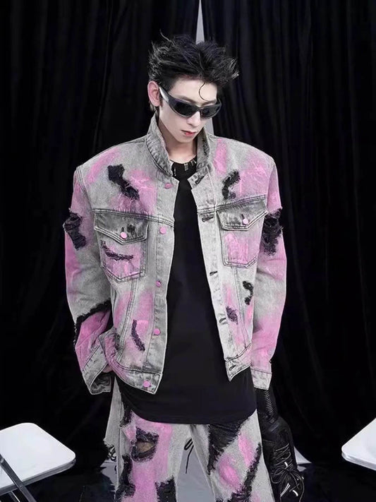 Men's Graffiti Washed Button Up Denim - Jacket- Plus Size - Ultim8 Designs 4 U