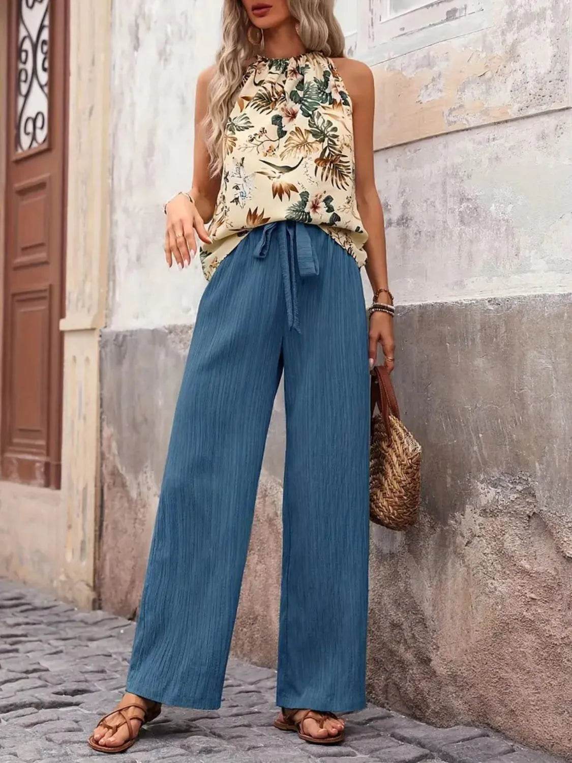 Printed Tank Top and Wide Leg Pants Set - Ultim8 Designs 4 U