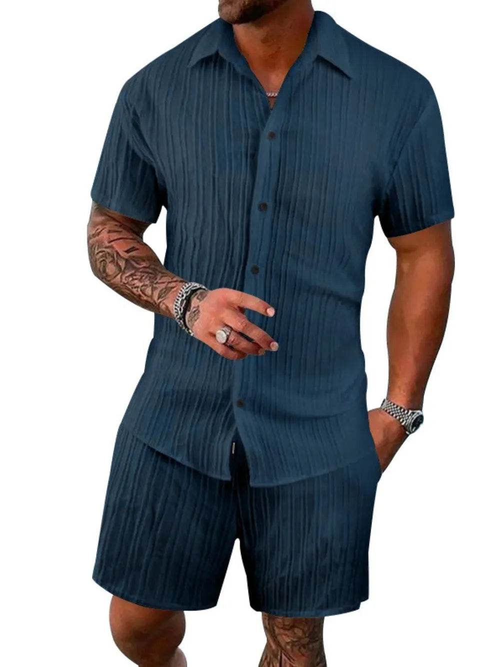 Men's Full Size Button Down Short Sleeve Shirt and Shorts Set Plus Size - Ultim8 Designs 4 U