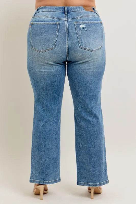 Judy Blue Full Size High Waist Vintage Wash Front Seam & Slit Straight Plus Size - Ultim8 Designs 4 U