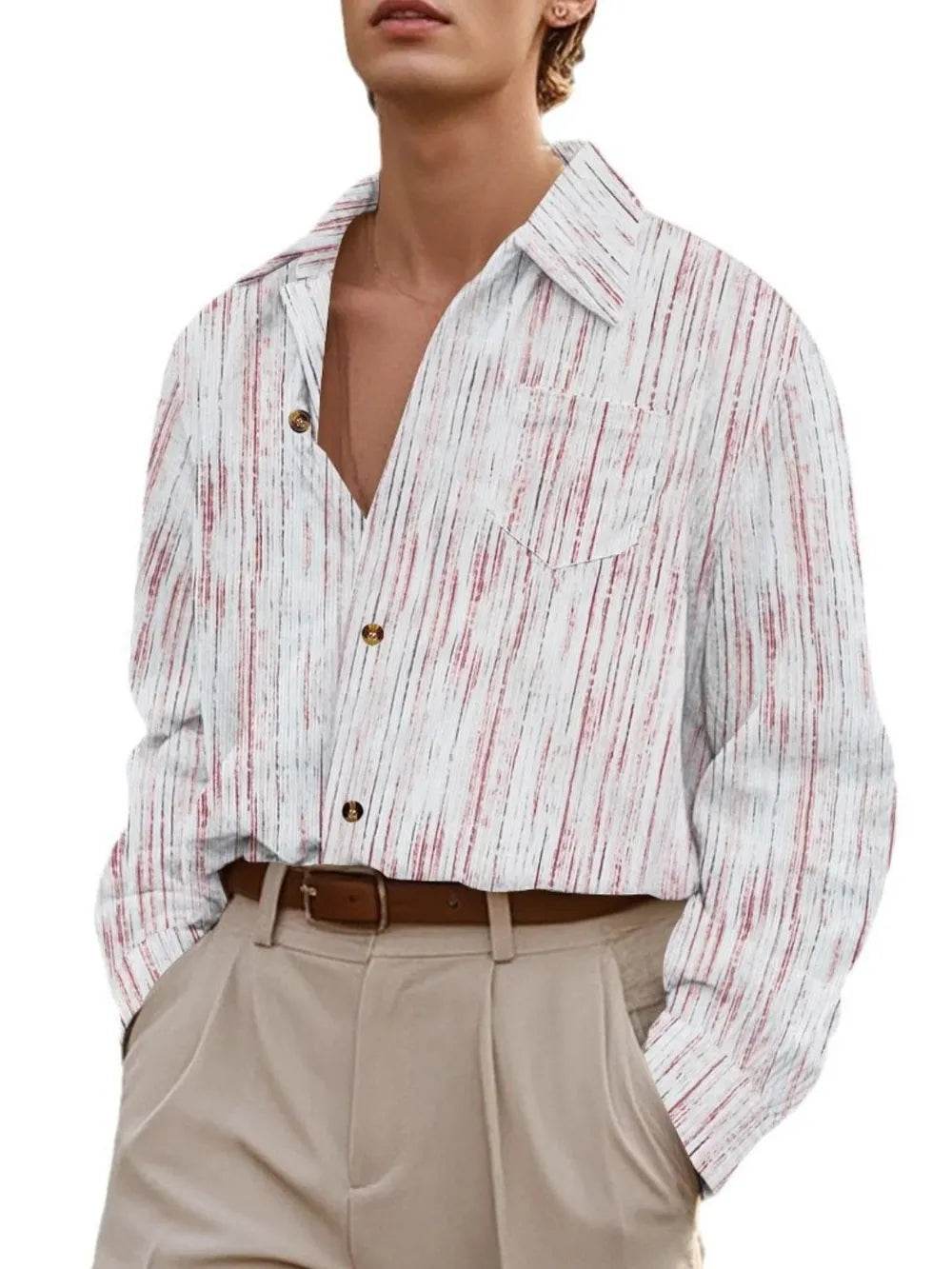 Men's Full Size Button Down Long Sleeve Striped Shirt Plus Size - Ultim8 Designs 4 U