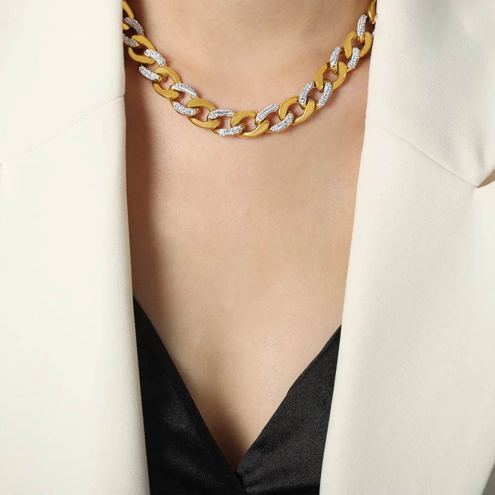 Zircon Titanium Steel Chunky Chain Necklace - Ultim8 Designs 4 U