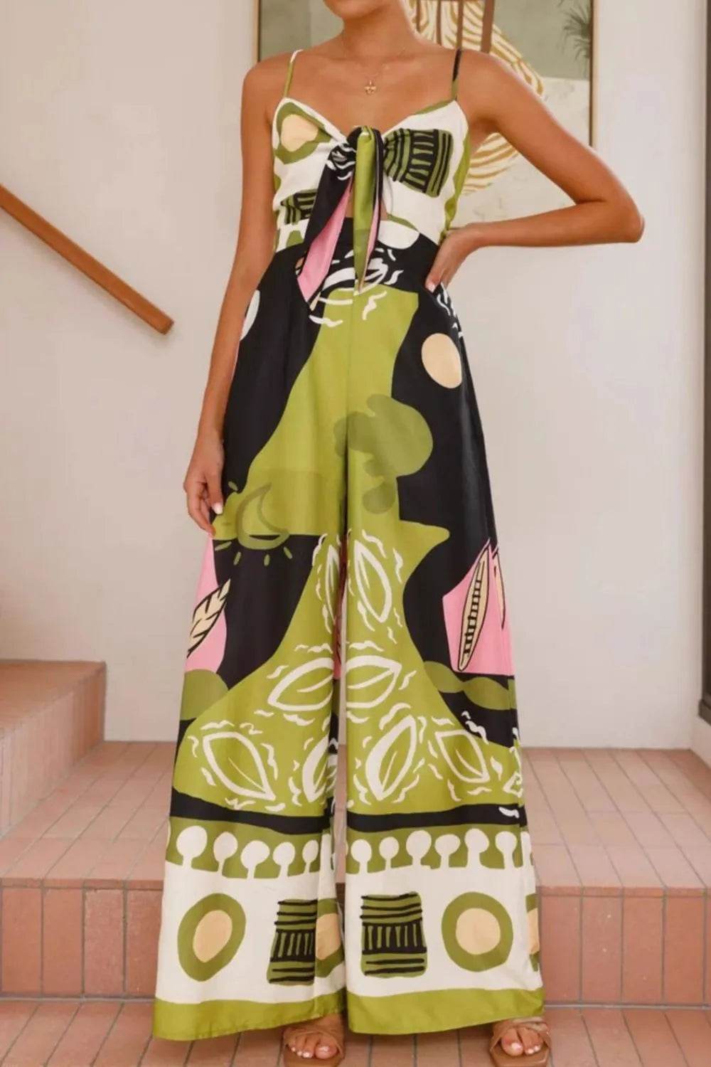 Printed Sweetheart Neck Jumpsuit - Ultim8 Designs 4 U
