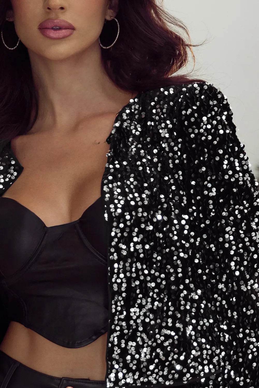 Sequin Open Front Long Sleeve Jacket - Ultim8 Designs 4 U
