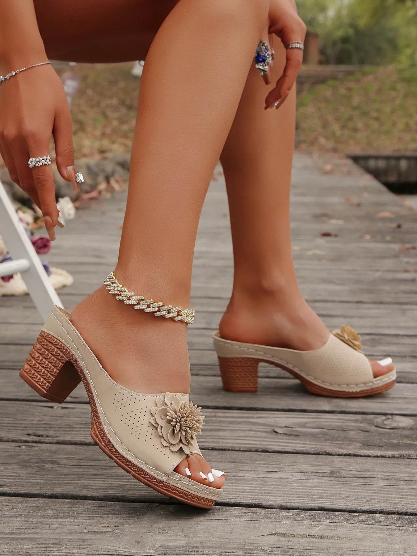 Flower Block Heels Sandals - Ultim8 Designs 4 U