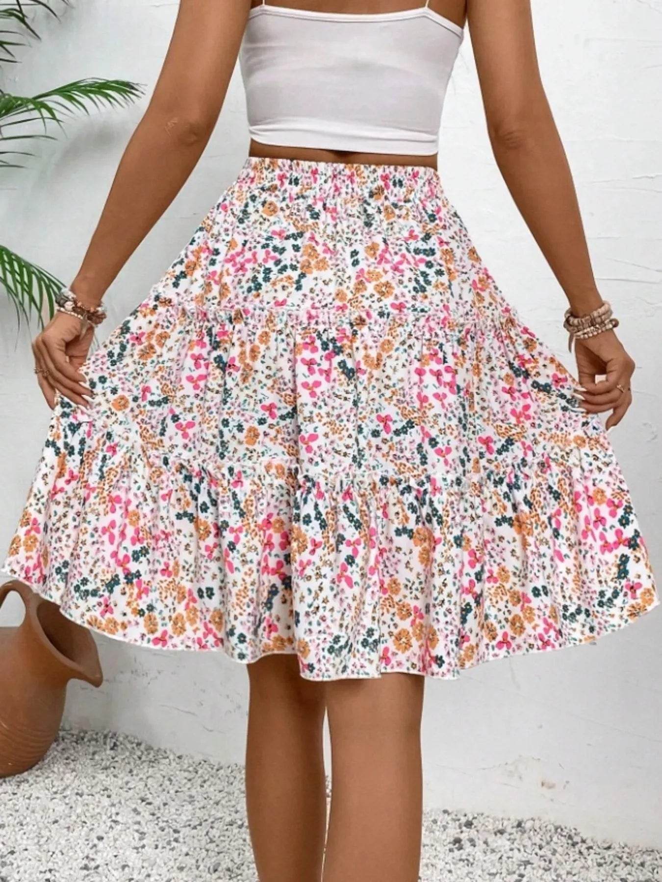 Floral Print Midi Skirt - Ultim8 Designs 4 U