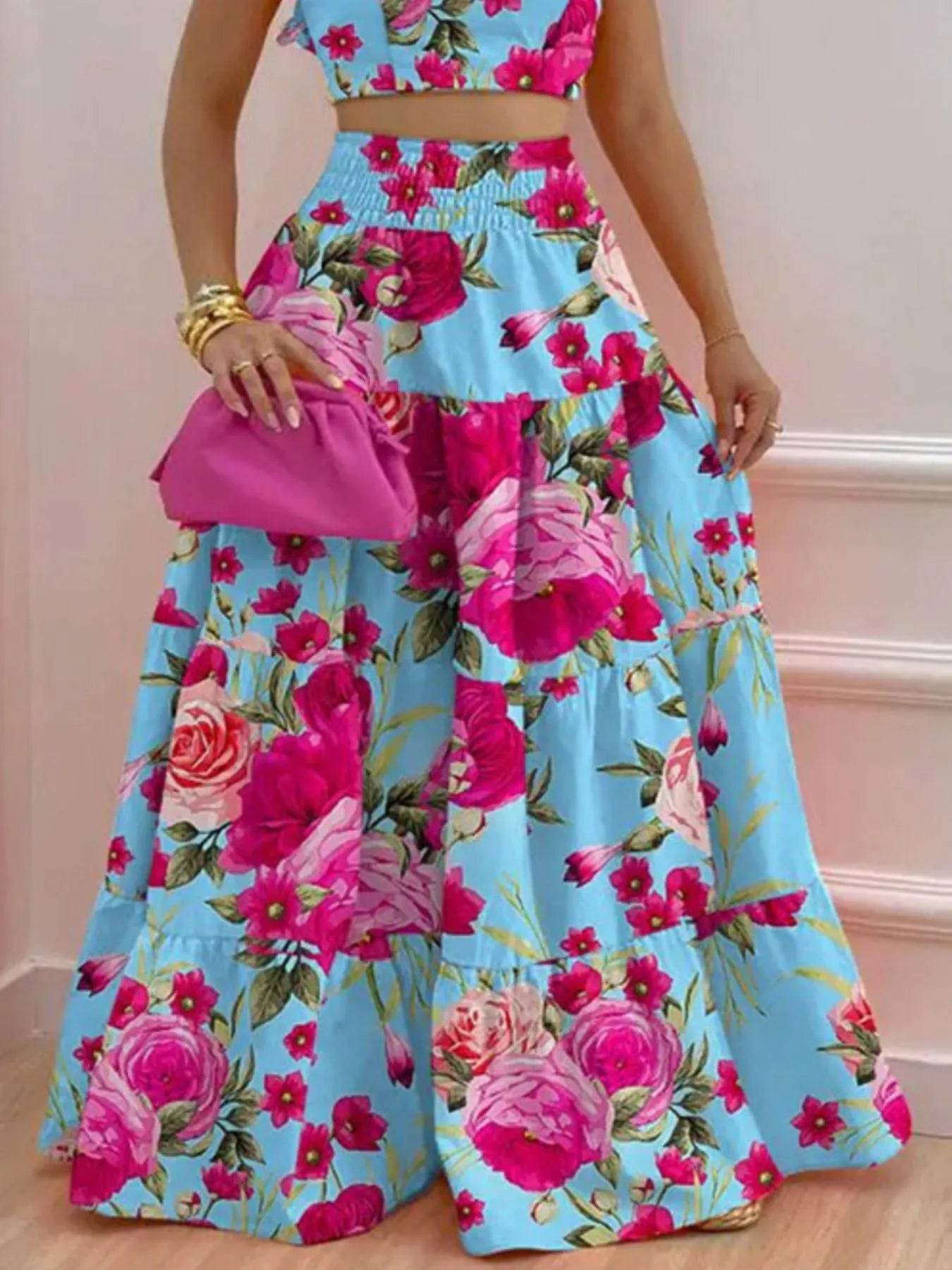 Full Size Ruffled Cami and Tiered Maxi Skirt Set Plus Size - Ultim8 Designs 4 U