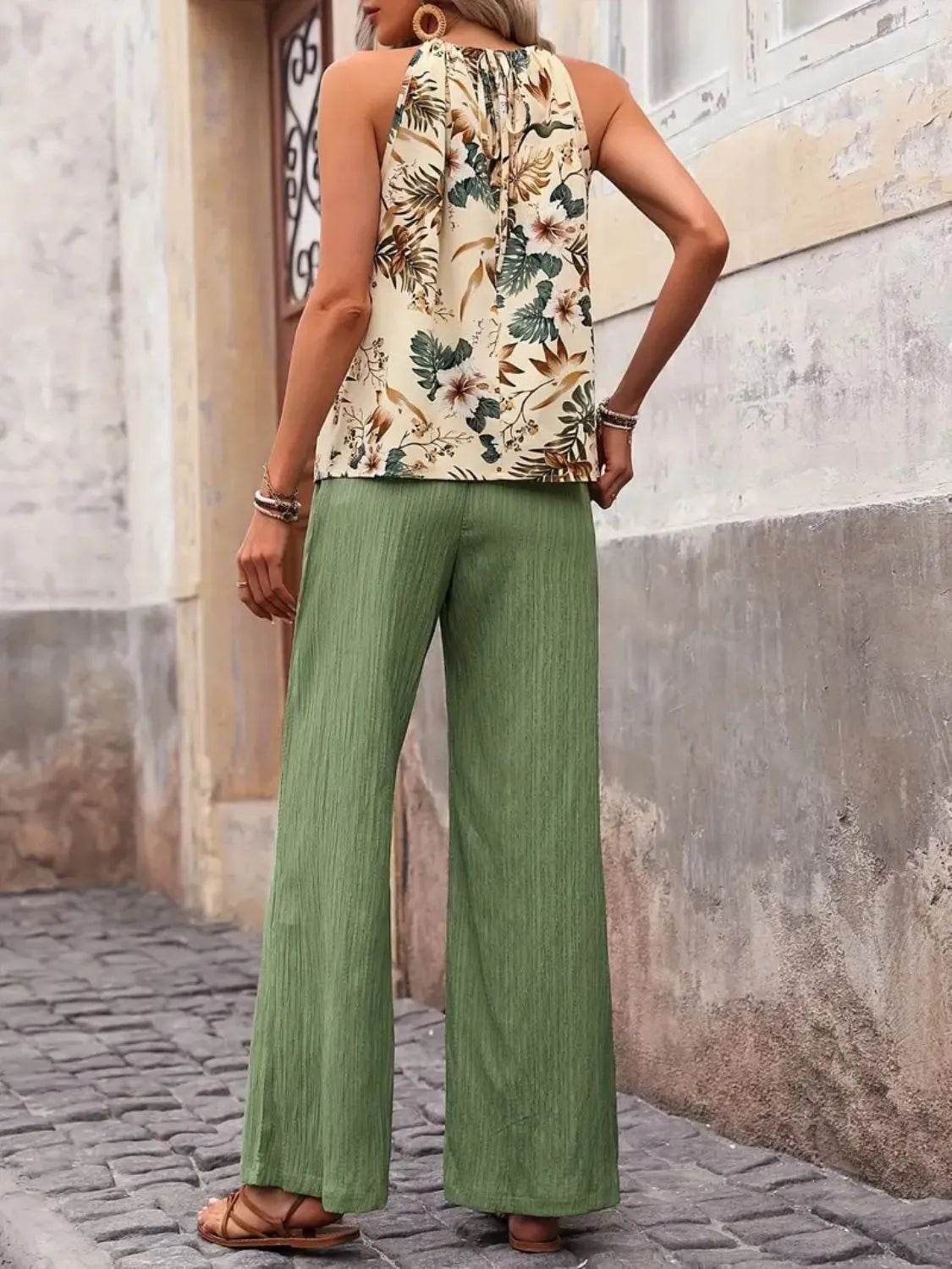 Printed Tank Top and Wide Leg Pants Set - Ultim8 Designs 4 U