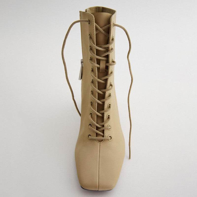 women's strap cow leather high heel short boots - Ultim8 Designs 4 U