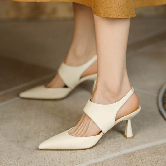 Stiletto Heel Closed Toe Sandals Women Hollow-out Cowhide Pointed OL Pumps - Ultim8 Designs 4 U