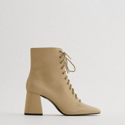 women's strap cow leather high heel short boots - Ultim8 Designs 4 U