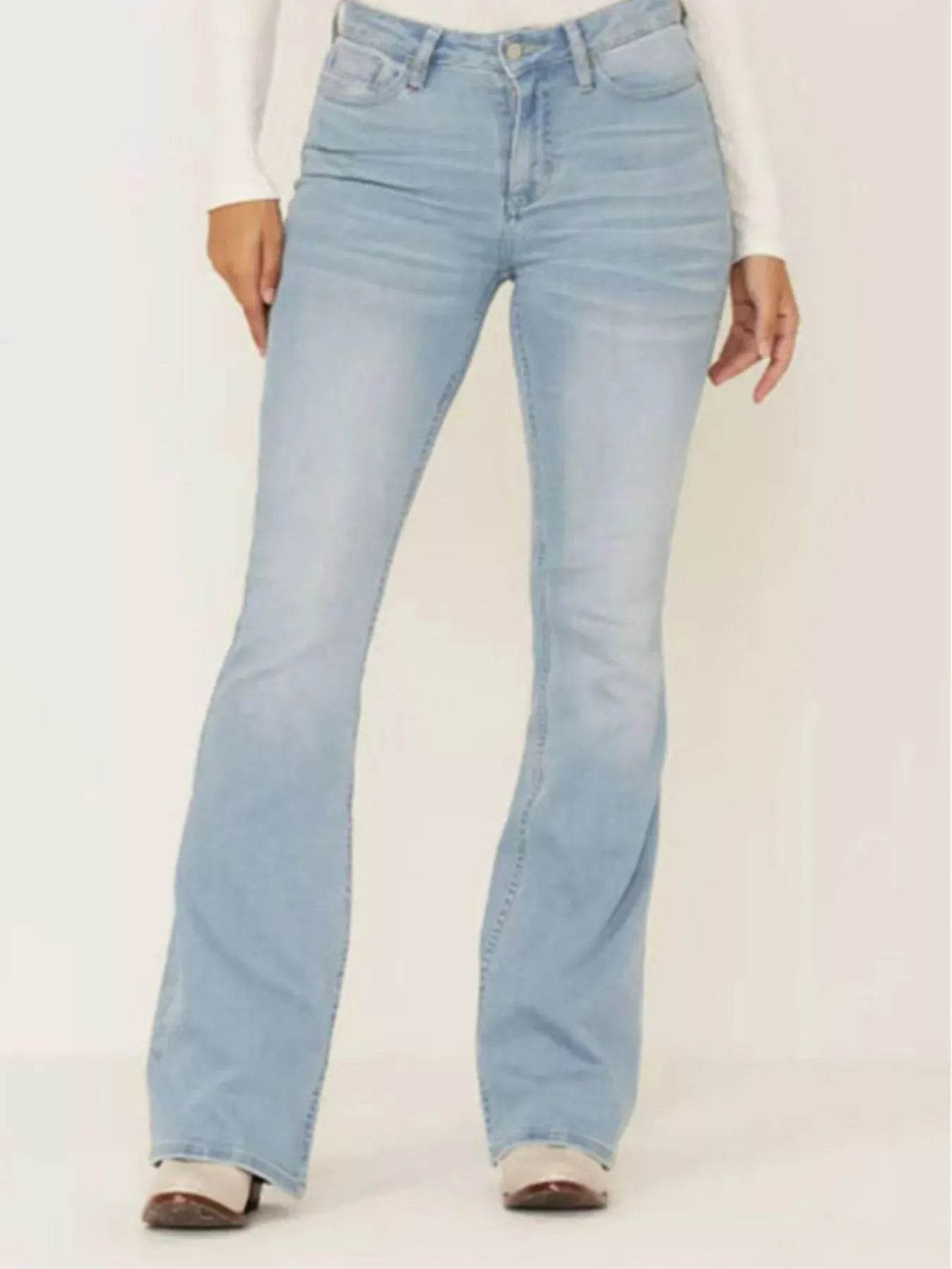 Full Size Wash Flare Jeans with Pockets Plus Size - Ultim8 Designs 4 U