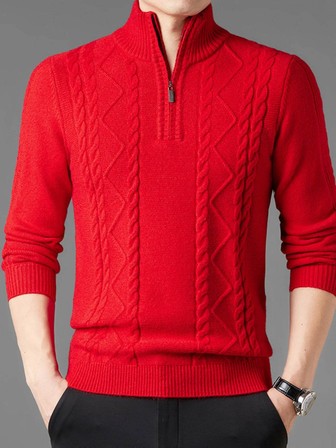Men's Plus Size Cable Knit Quarter-Zip Sweater - Ultim8 Designs 4 U
