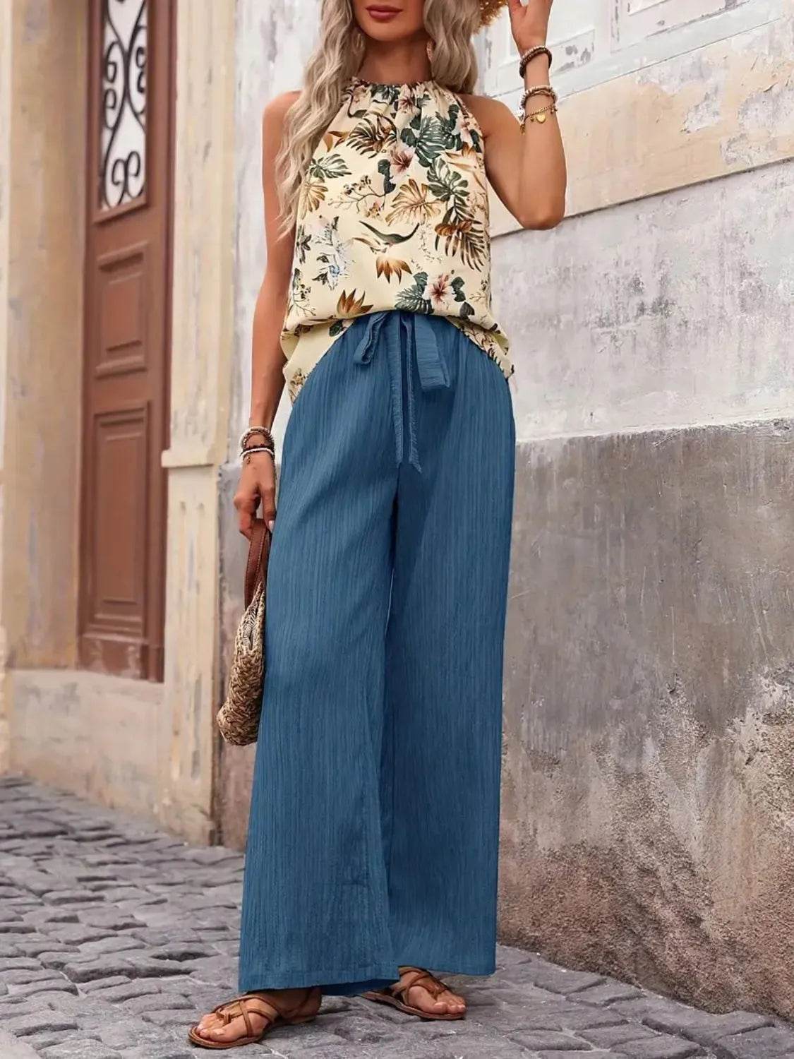 Printed Tank Top and Wide Leg Pants Set - Ultim8 Designs 4 U