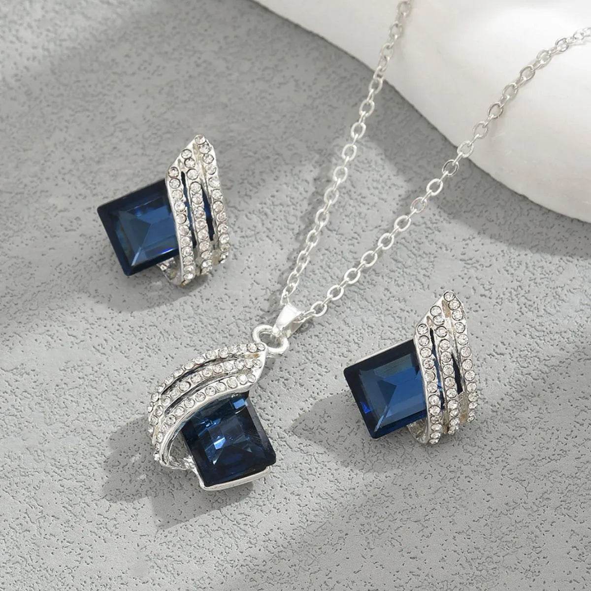 Stainless Steel Crystal Geometric Earrings and Necklace Jewelry Set - Ultim8 Designs 4 U