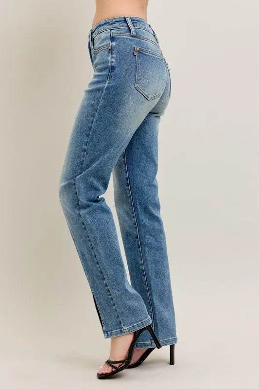 Judy Blue Full Size High Waist Vintage Wash Front Seam & Slit Straight Plus Size - Ultim8 Designs 4 U
