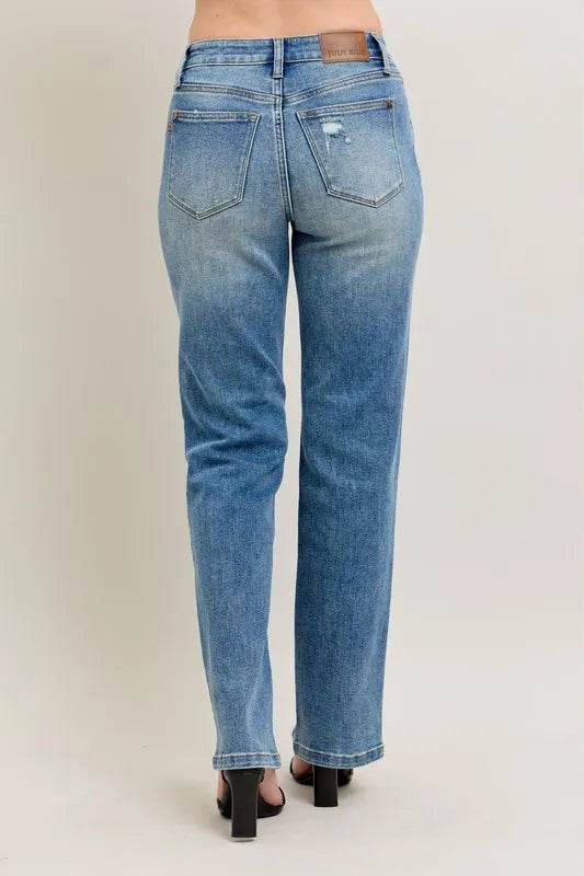 Judy Blue Full Size High Waist Vintage Wash Front Seam & Slit Straight Plus Size - Ultim8 Designs 4 U
