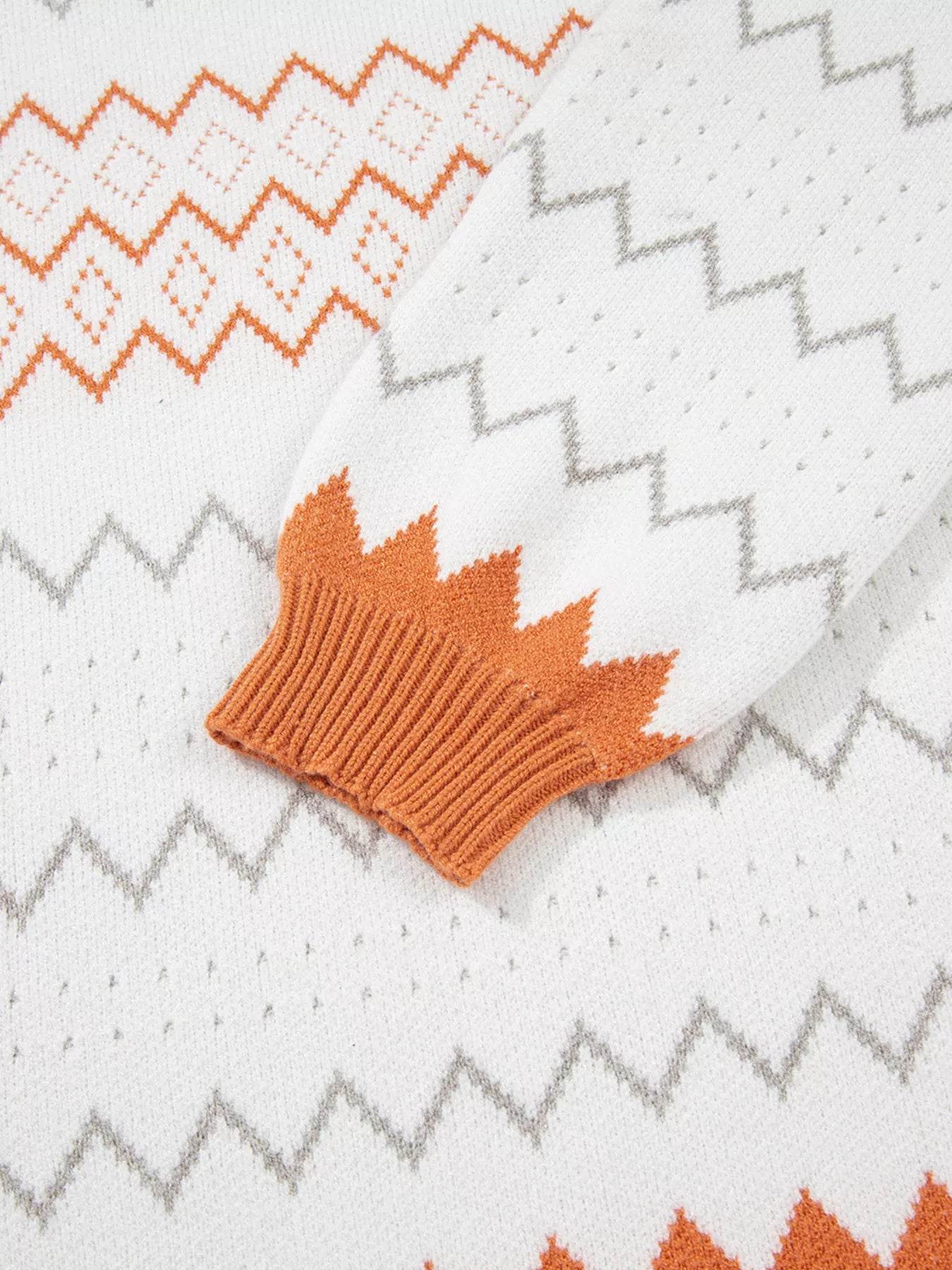 Zigzag Geometric Pattern Round Neck Sweater - Ultim8 Designs 4 U