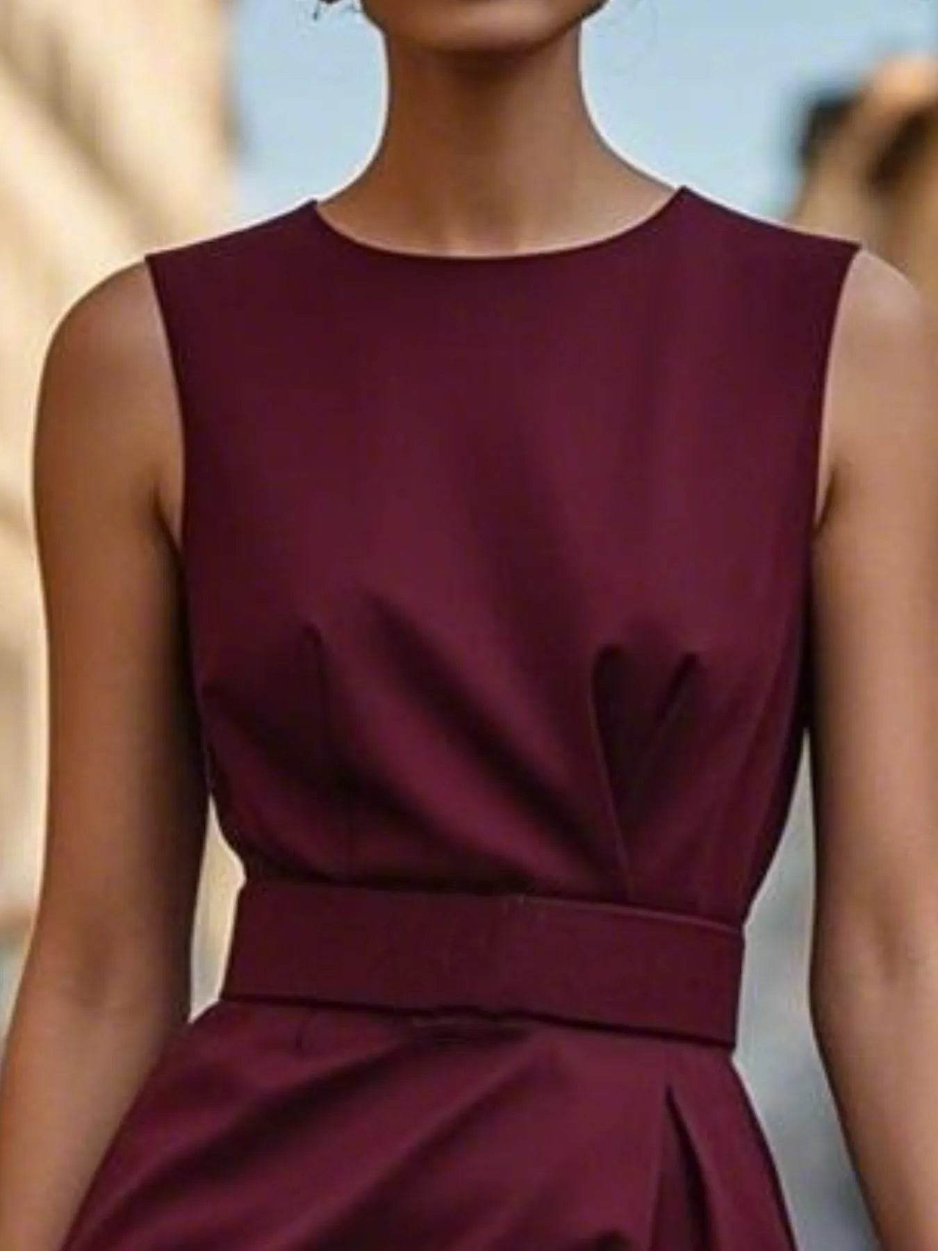 Round Neck Sleeveless Midi Sheath Dress - Ultim8 Designs 4 U