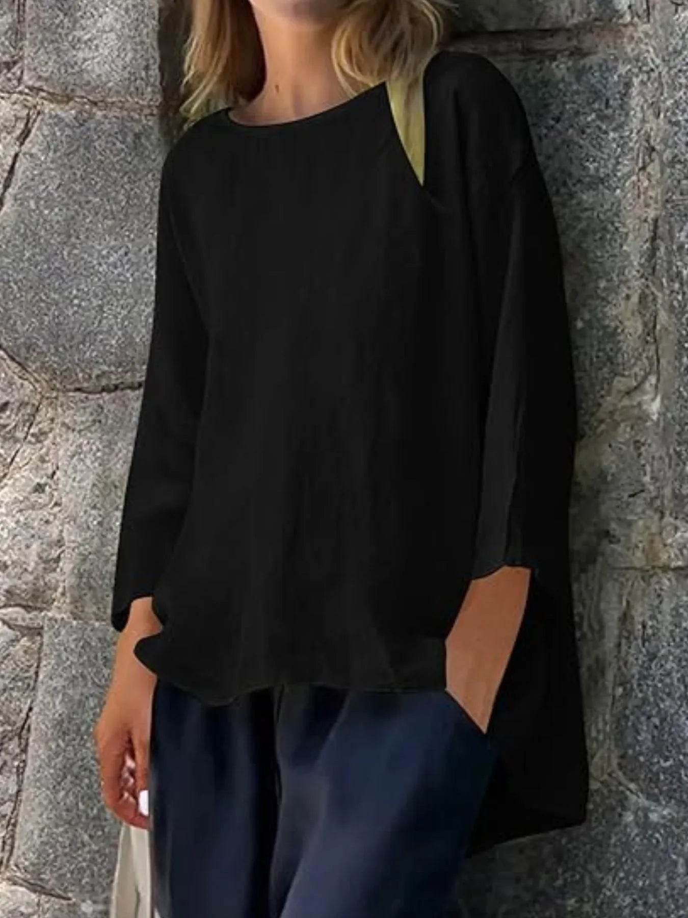 Full Size Round Neck Relaxed Fit Blouse Plus Size - Ultim8 Designs 4 U