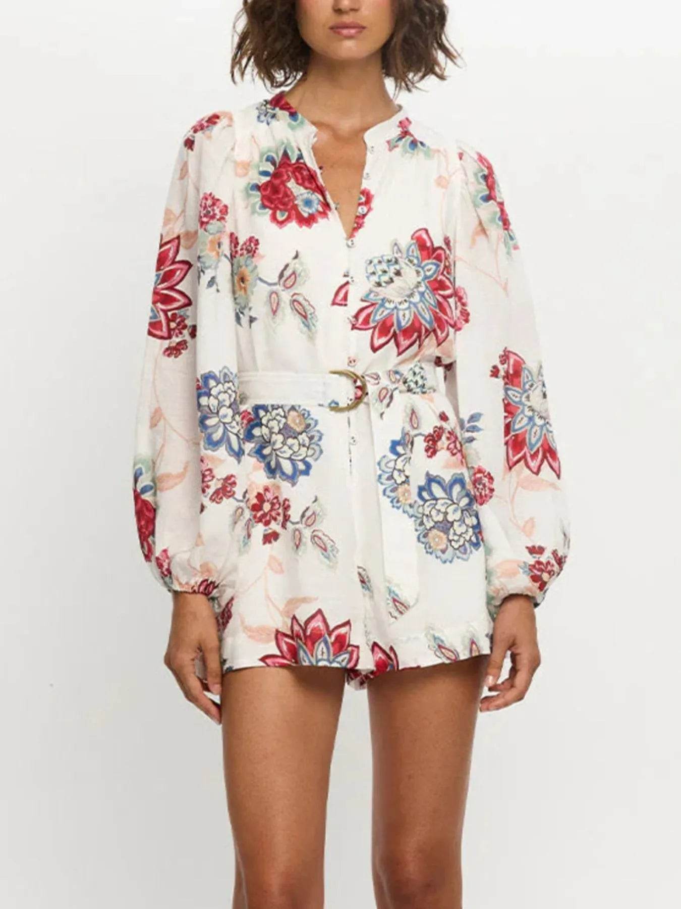 Floral Print Long Sleeve Romper - Ultim8 Designs 4 U