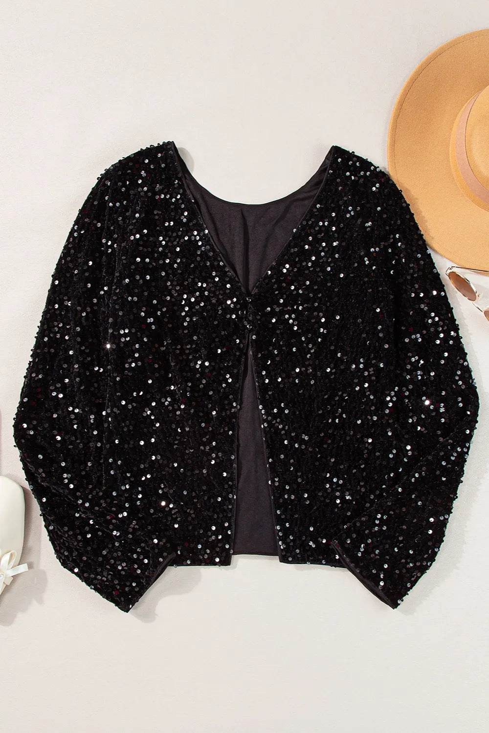 Sequin Round Neck Long Sleeve Blouse - Ultim8 Designs 4 U