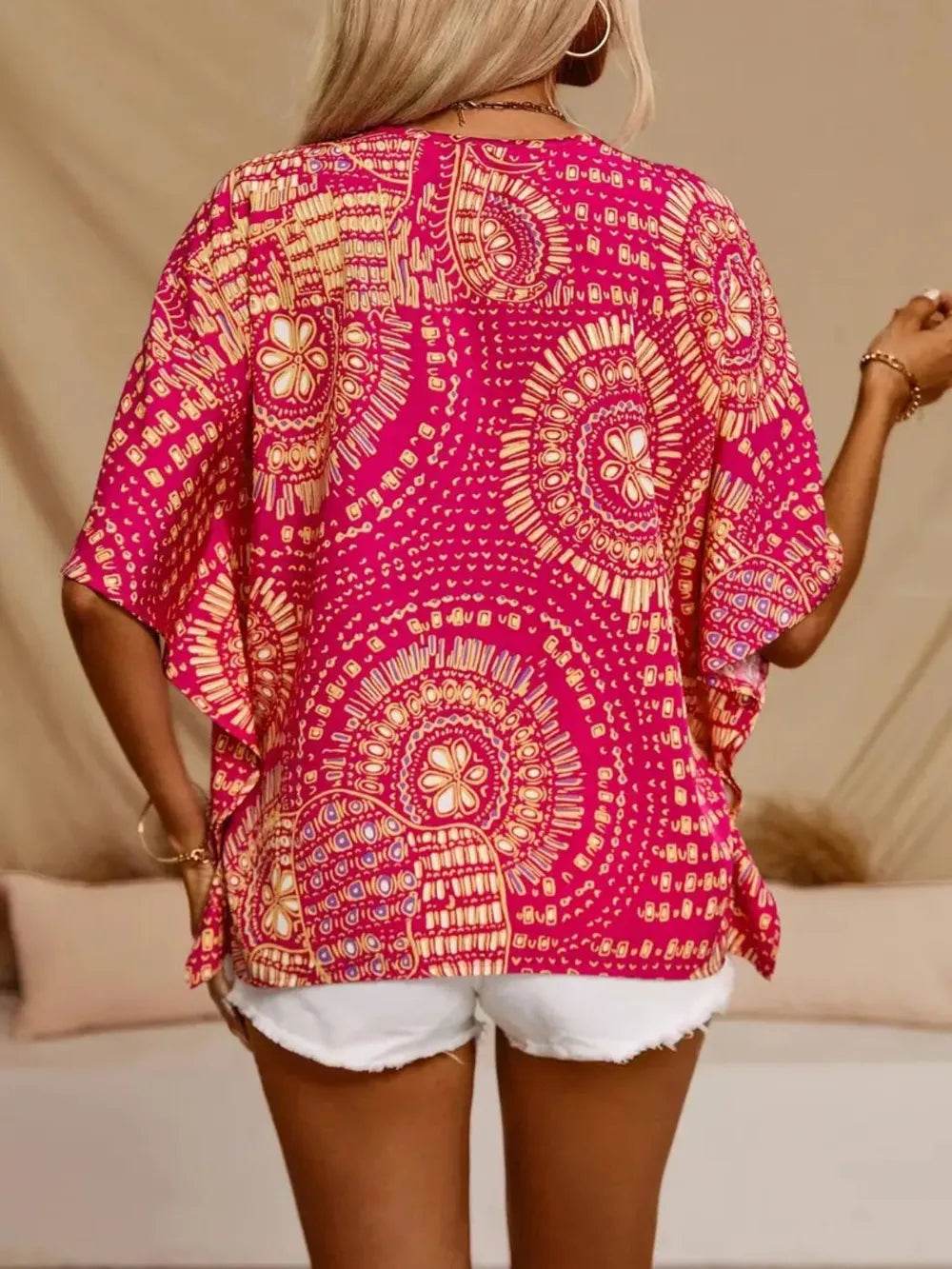 Printed V-Neck Half Sleeve Top - Ultim8 Designs 4 U