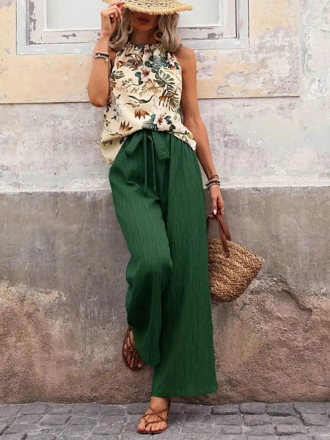 Printed Tank Top and Wide Leg Pants Set - Ultim8 Designs 4 U