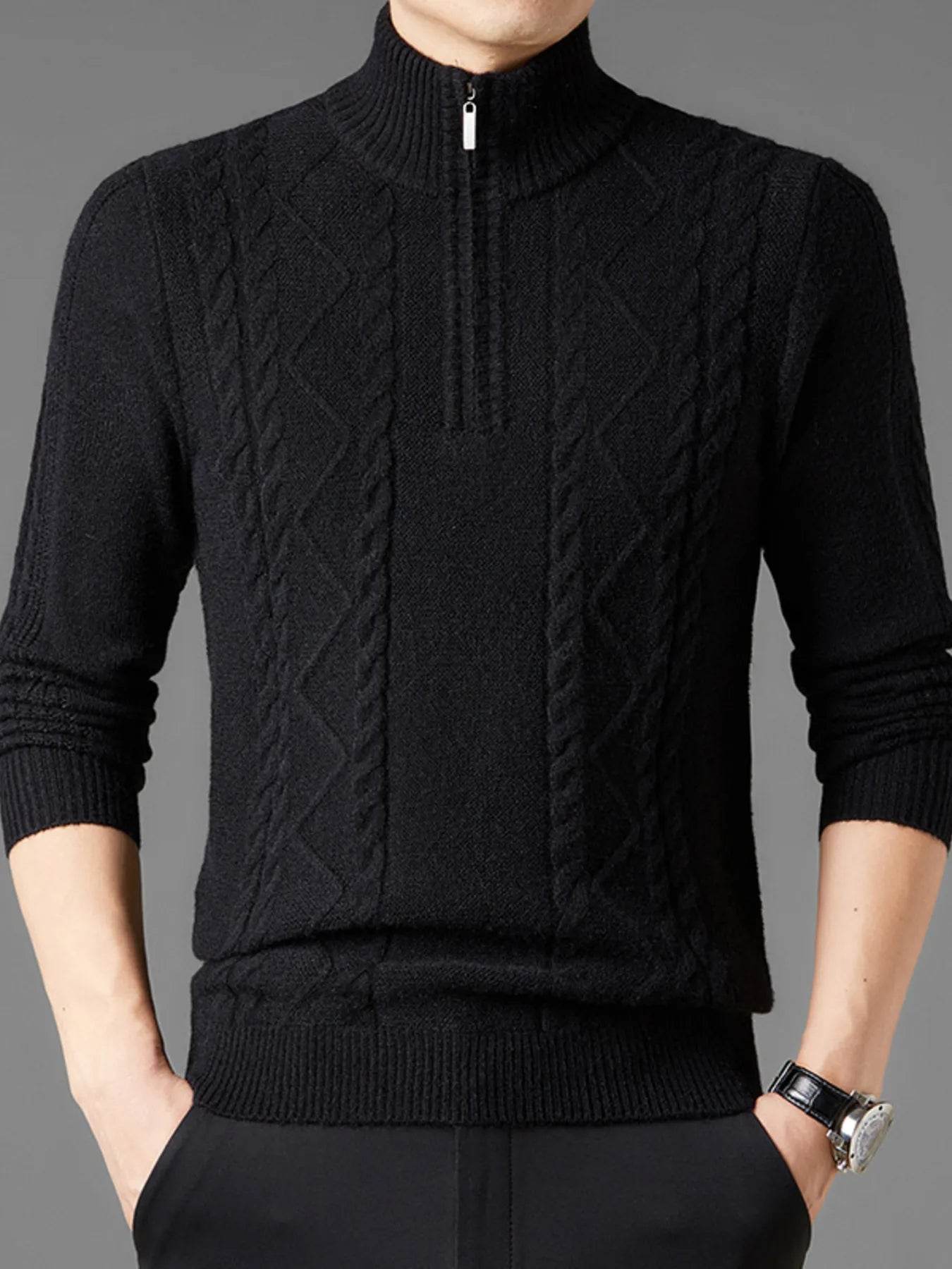 Men's Plus Size Cable Knit Quarter-Zip Sweater - Ultim8 Designs 4 U