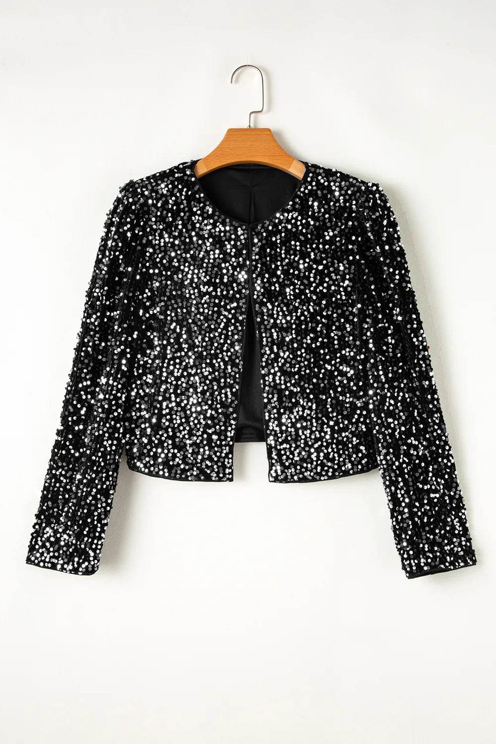 Sequin Open Front Long Sleeve Jacket - Ultim8 Designs 4 U